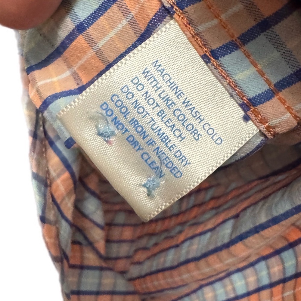 Southern Tide Performance Shirt Mens Large Orange Blue Plaid Excellent Skipjack - Picture 6 of 8